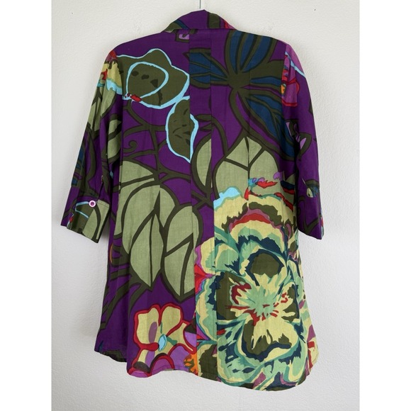 Soft Surroundings Shirt Women's PL Tunic Colorful Floral Cotton Art To Wear - Picture 3 of 13